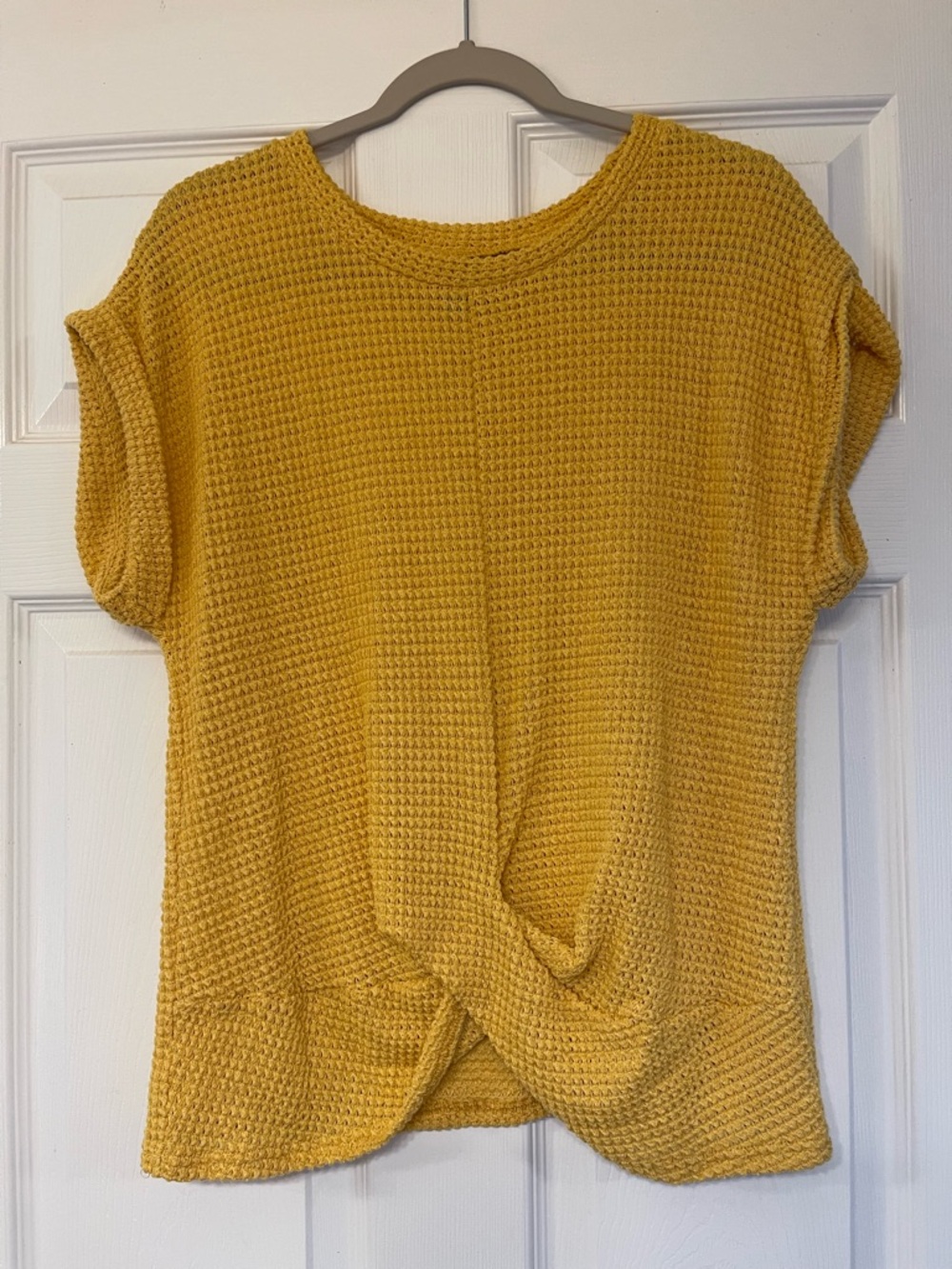 SHEIN Twist-Front Waffle Knit Top in Mustard